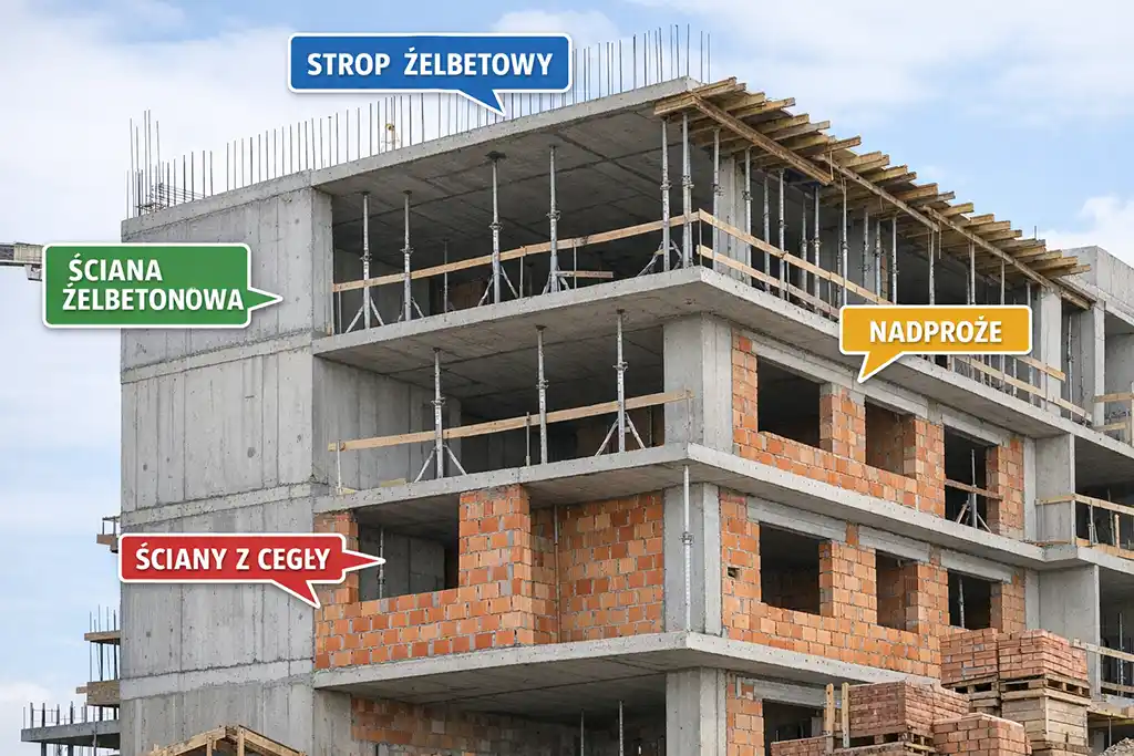 Konstrukcja bloku mieszkalnego żelbeton stropy nadproża