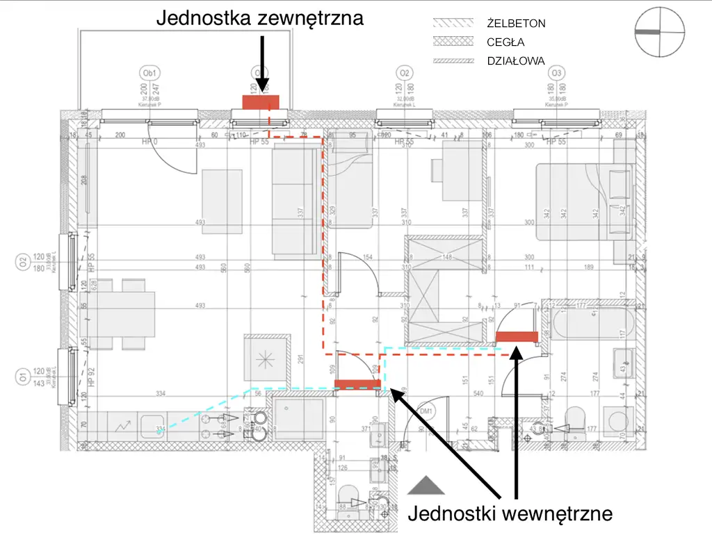 Rzut mieszkania oznaczenia ścian